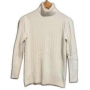 Talbots Ribbed Puff Sleeve Off White Ivory Turtleneck Sweater PS Petite Small SP